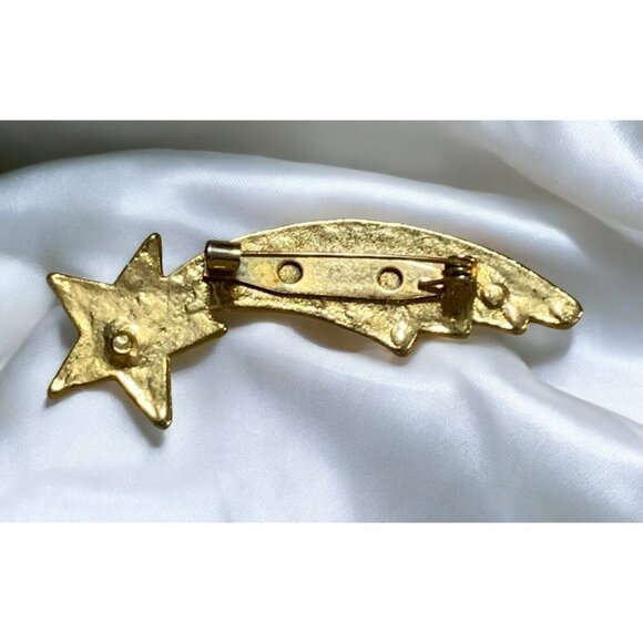 Vintage Gold-Tone Shooting Star Brooch With Red & Green Rhinestones On Pin Back - Picture 2 of 2